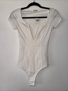Free People White Notch V Ribbed Tunic